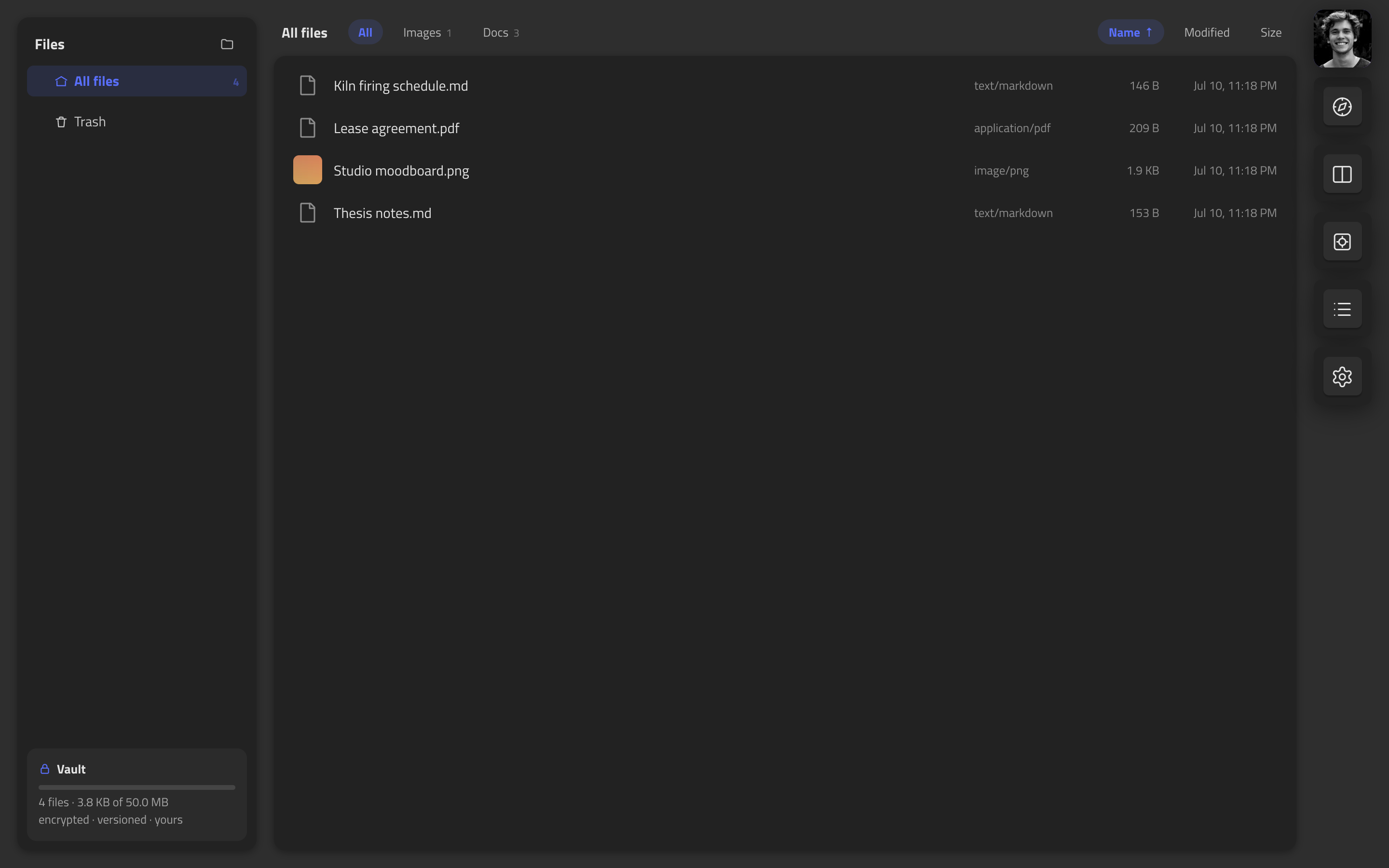 Quest vault with encrypted files and the storage panel